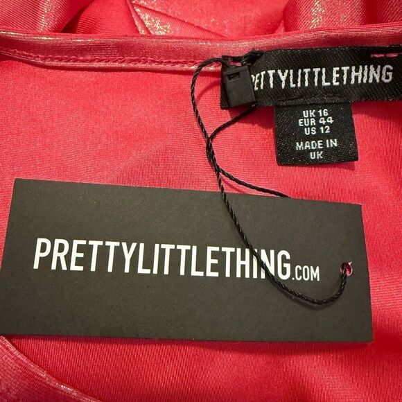 NWT PrettyLittleThing Metallic Jersey Long Sleeve Fitted Red Cropped Top Size 12 - Picture 4 of 5